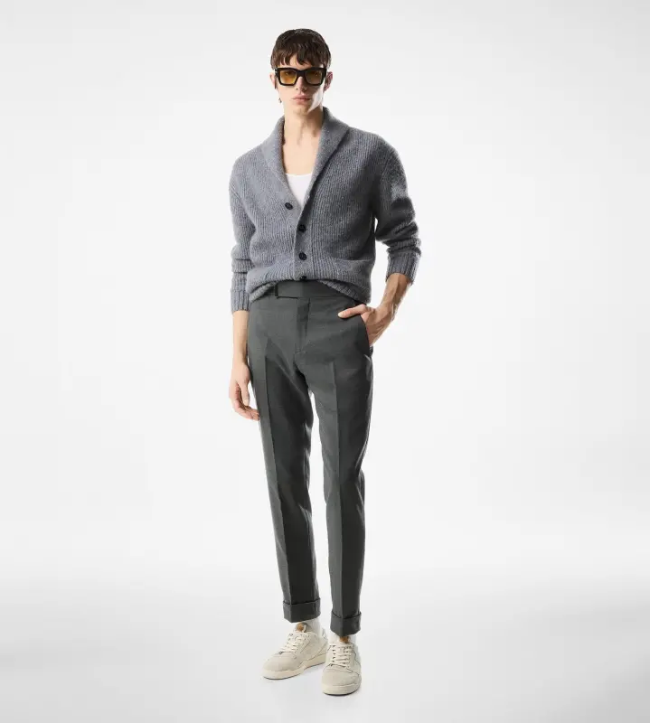 BRUSHED CASHMERE SILK SHAWL COLLAR CARDIGAN ASH GREY online